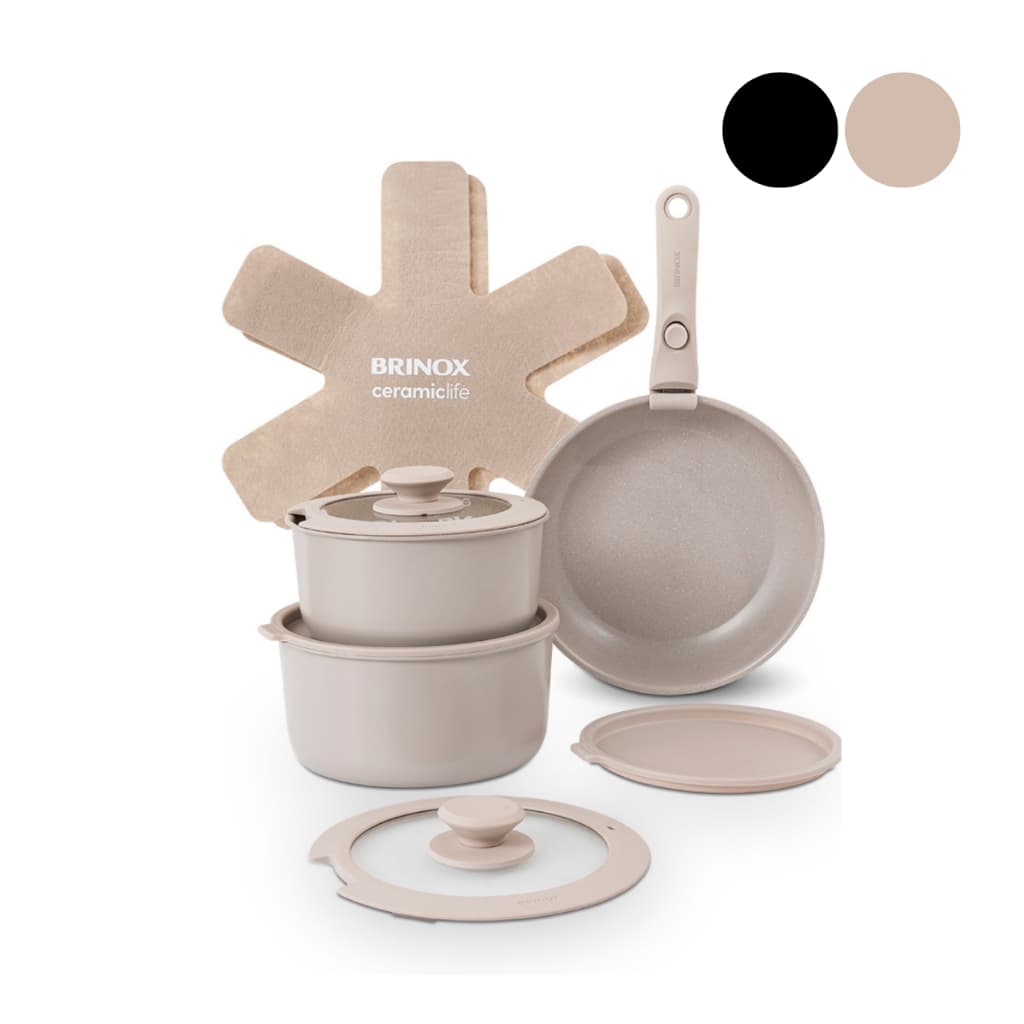 Jogo de Panelas Empilhável Brinox Ceramic Life Fit 10 Peças - Antiaderente Cerâmico Fundo de Indução