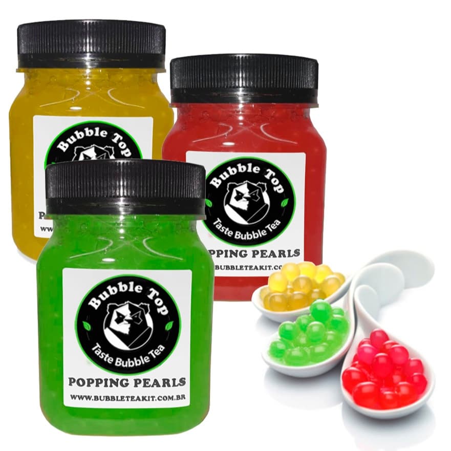 kit 3 Bubble Tea - chá Tea fruit Mix Boba Poba Suco Bolinhas Gelatinosas Top