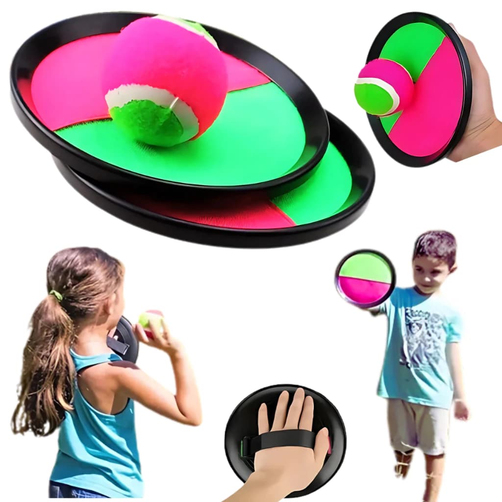 Kit 2 Raquete Velcro + Bolinha Bateu Colou Brinquedo Frescobol Tenis Bate Gruda