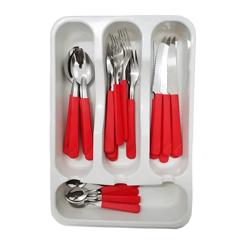 Jogo de Talheres Faqueiro Inox Com 25 peças Organizador Escorredor Garfo Faca Colher