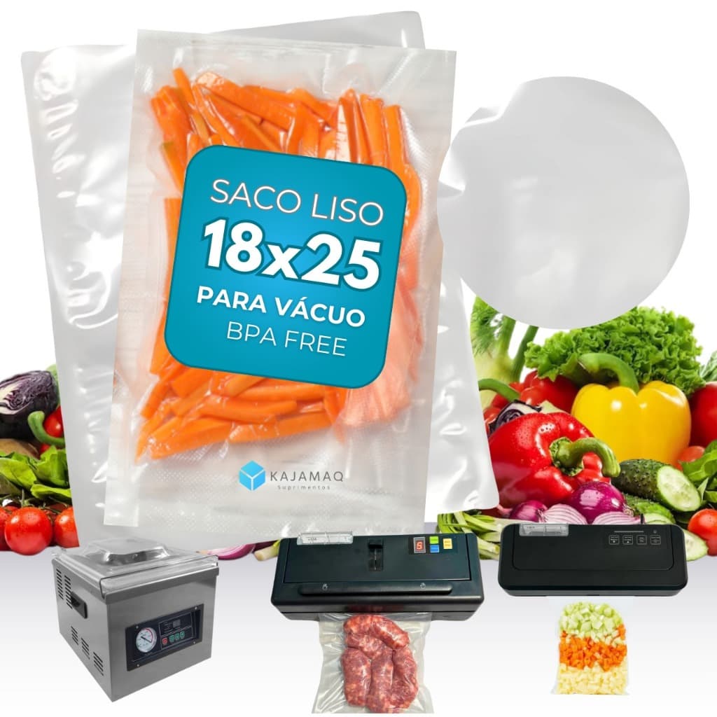 Embalagens Saco a Vácuo Liso 18x25x12 - 100 Unidades Bpa Free - Saco para Armazenamento a Vácuo