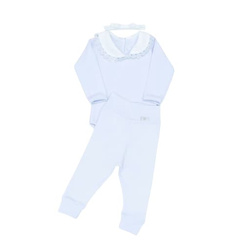 Conjunto 2 peças body com gola em detalhe de renda delicada e calça com cós confort 100% algodão