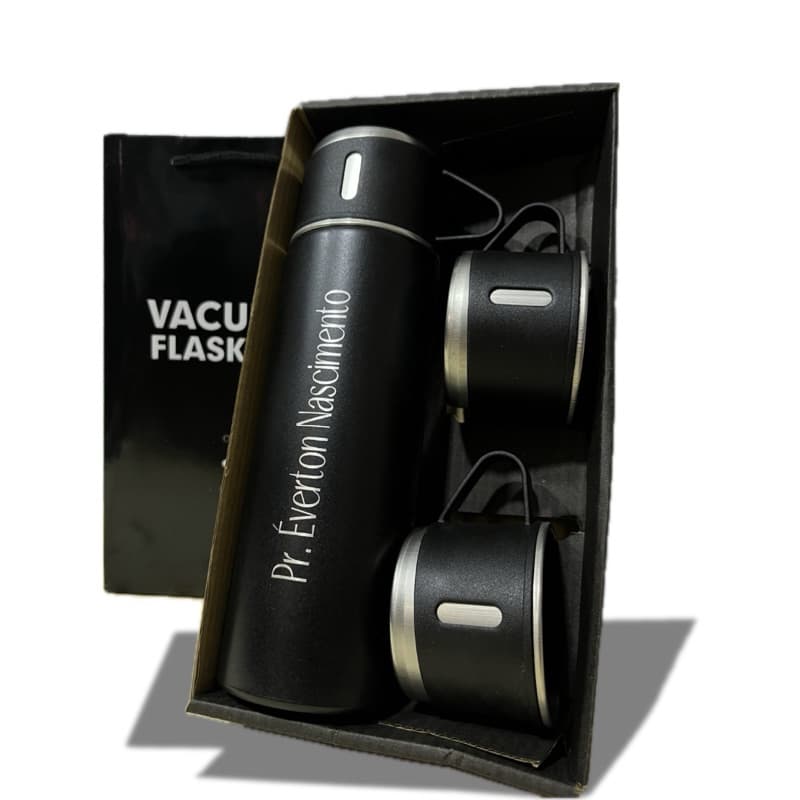 Kit Squeeze 3 xícaras Térmica Fosca Inox Vacuum Flask Set Personalizada Com Nome