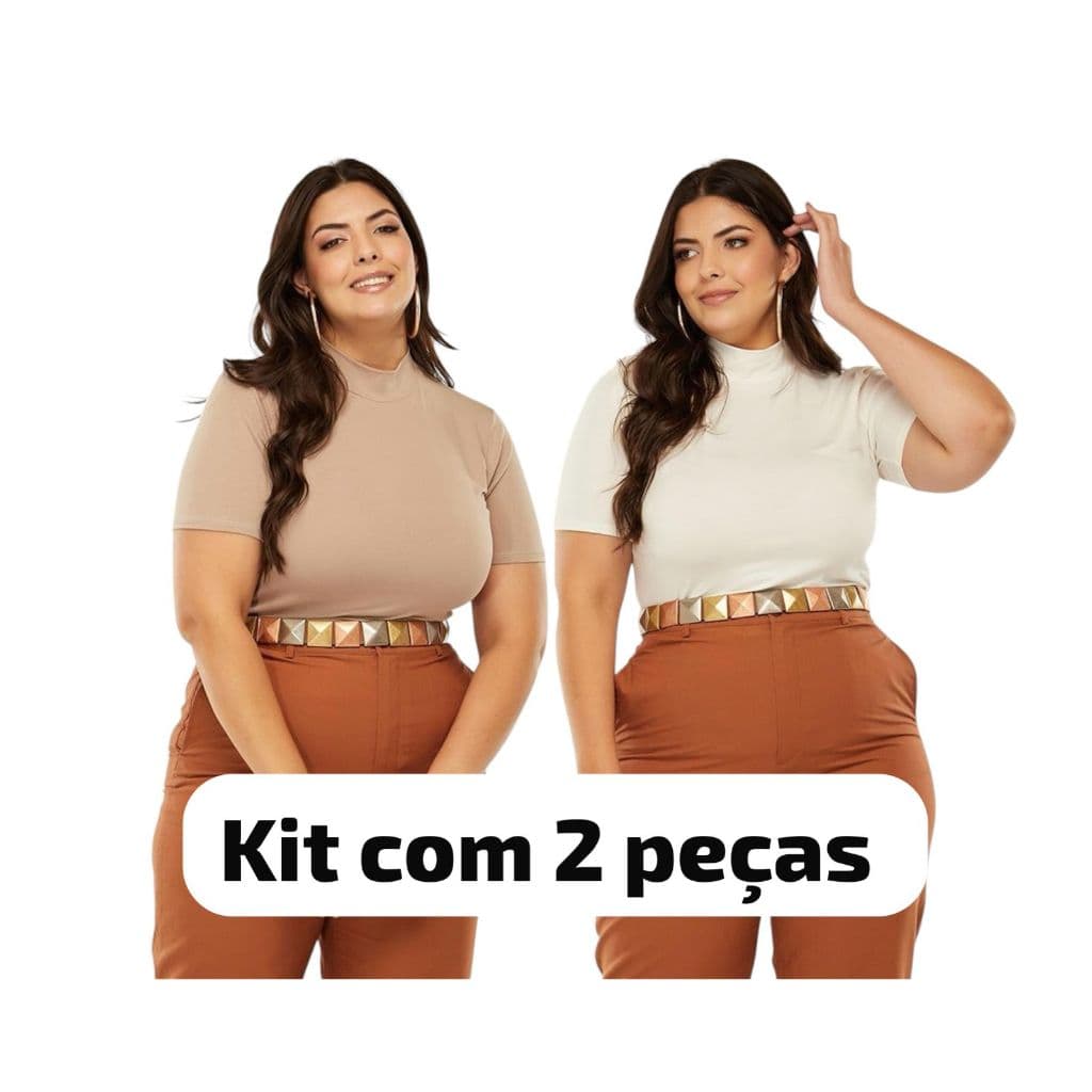 Kit 2 Blusa Feminina Plus Size Camisa Manga 3/4 Gola Alta Elegante