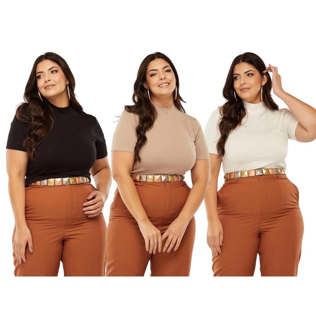 T-shirt Gola Alta Blusa Oversized Feminina Básica 100% ALGODÃO Plus Size Camiseta Lisa Social Tee