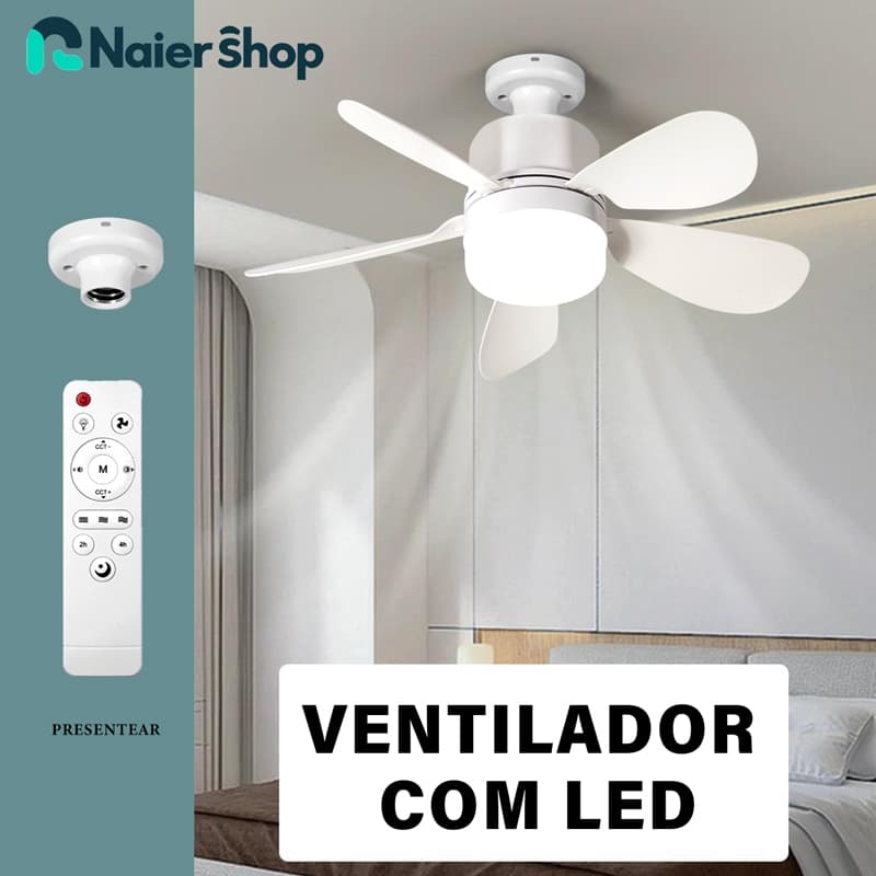 Ventilador de Teto com Luz Instalação Fáci E27 LED Bivolt Silencioso Controle Remoto 3 Velocidades