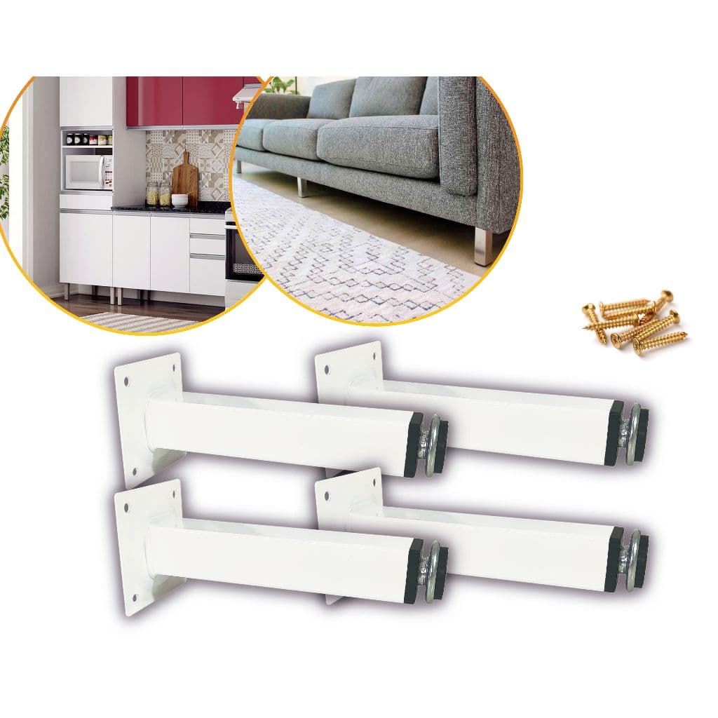 Pé De Ferro Móveis Armário Cama Quadrado 15cm Branco Sofá