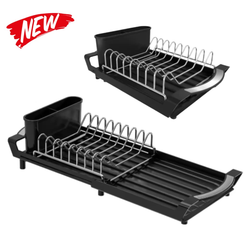 Escorredor Louças Extensível Plástico e Inox Preto Inclinação facilita drenagem da água