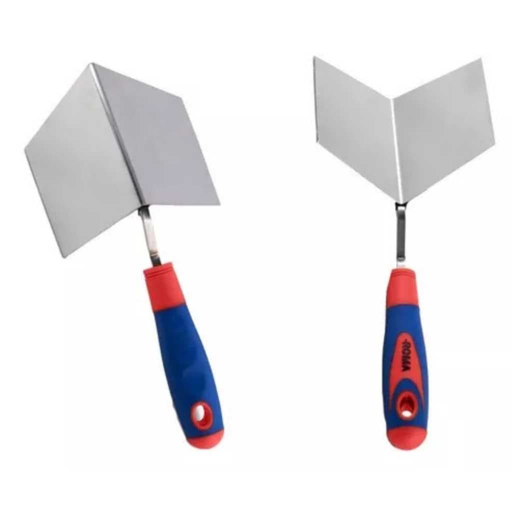 Kit Desempenadeira Inox Canto Interno Externo Espátula Quina Espátula Canto Gesso Massa Corrida