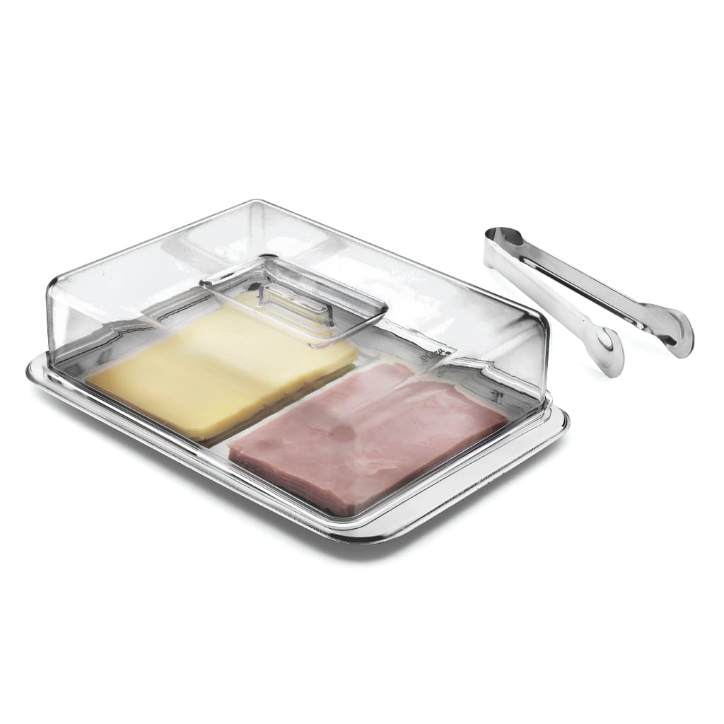 Jogo de Porta Frios Inox Duplo com Pegador 2 Divisórias e Tampa Acrílica Alta Qualidade Conjunto de Cozinha Armazenagem