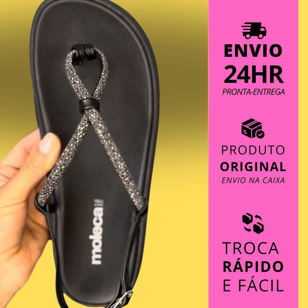 Sandália Feminina Moleca Original Com Fivela Brilho