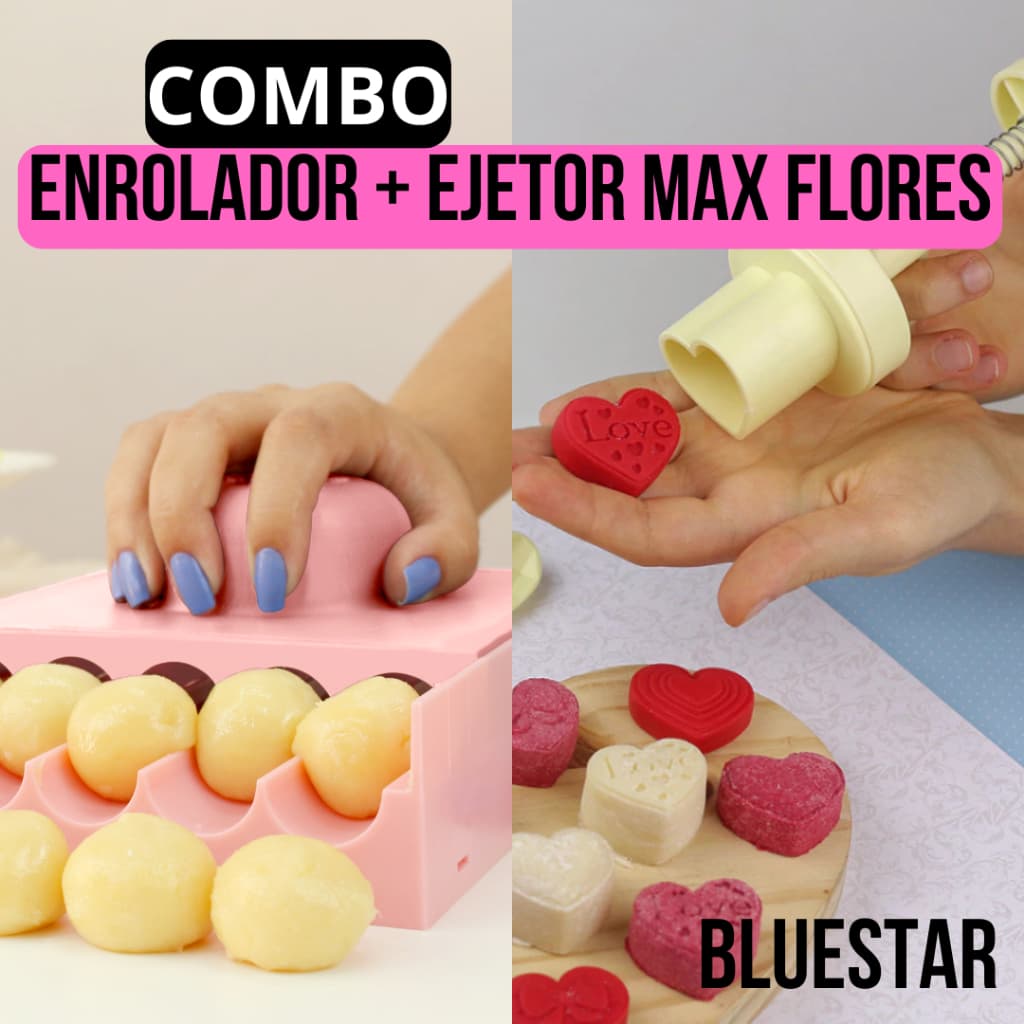 Kit Ejetor Max Flores e Placa Boleadora De Doces Cortador Enrolador Doces e Brigadeiros Blue Star