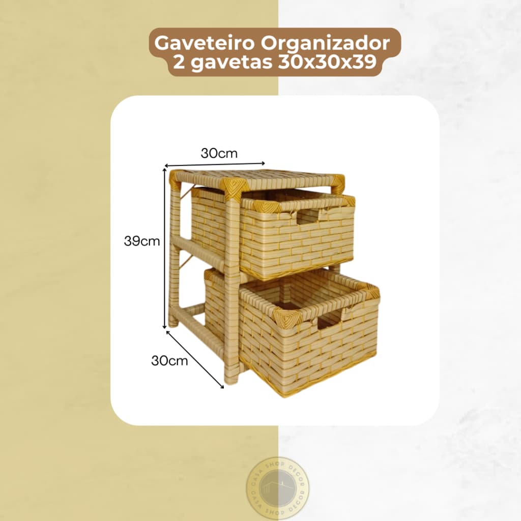 Gaveteiro Sintético Organizador Artesanal em Fibra, Multiuso, com 2 Gavetas 39x30x30