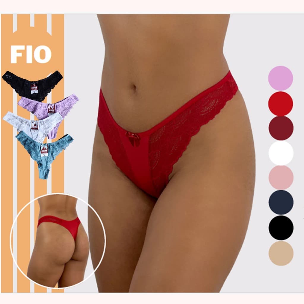 Kit calcinhas fio dental de renda e poliamida