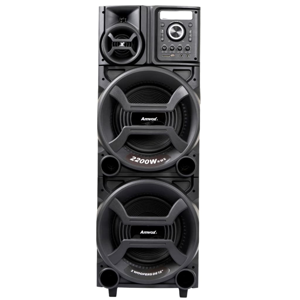 Torre Som 2200W Amvox ACA 2201 Pesadão Duplo Woofer 12 Led TWS Bivolt bluetooth sem FM