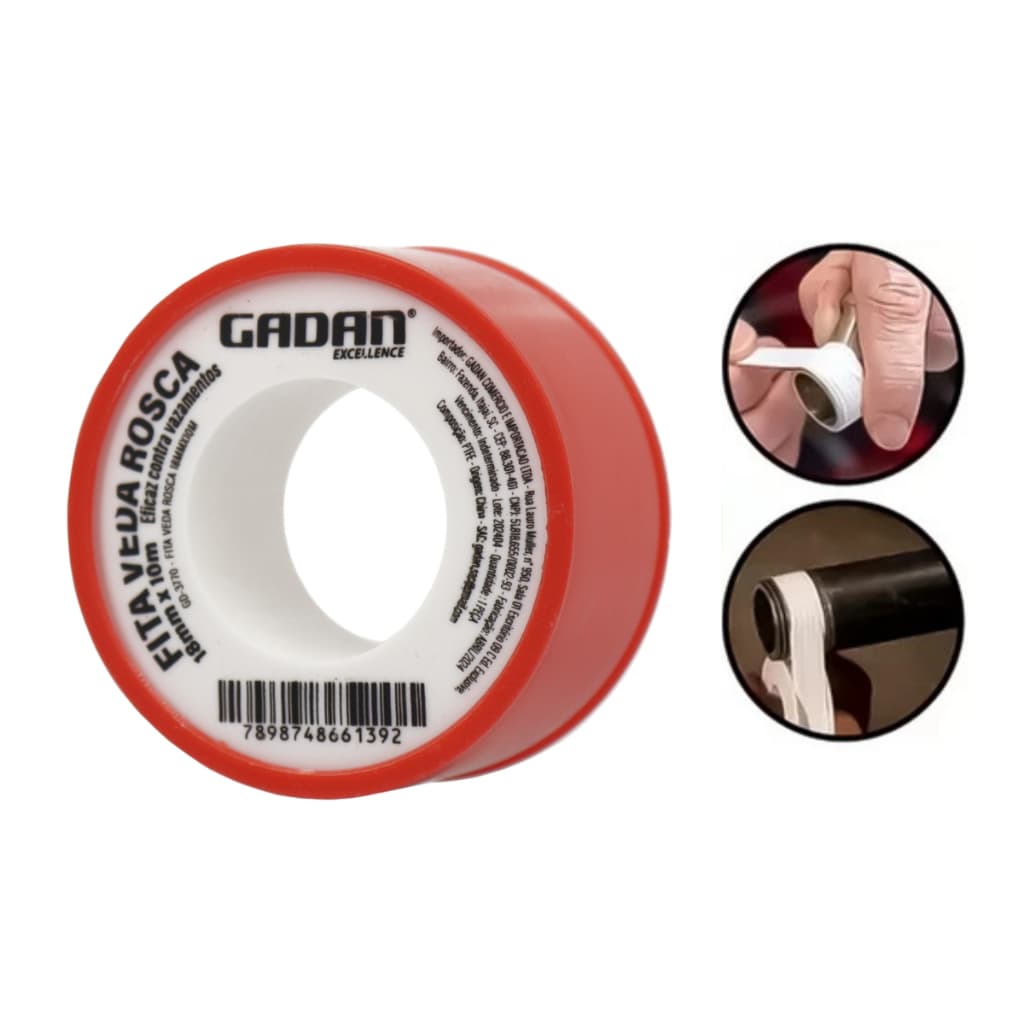 Fita Veda Rosca GADAN 18mm x 10m - Vedação Profissional para Conexões | Antivazamento