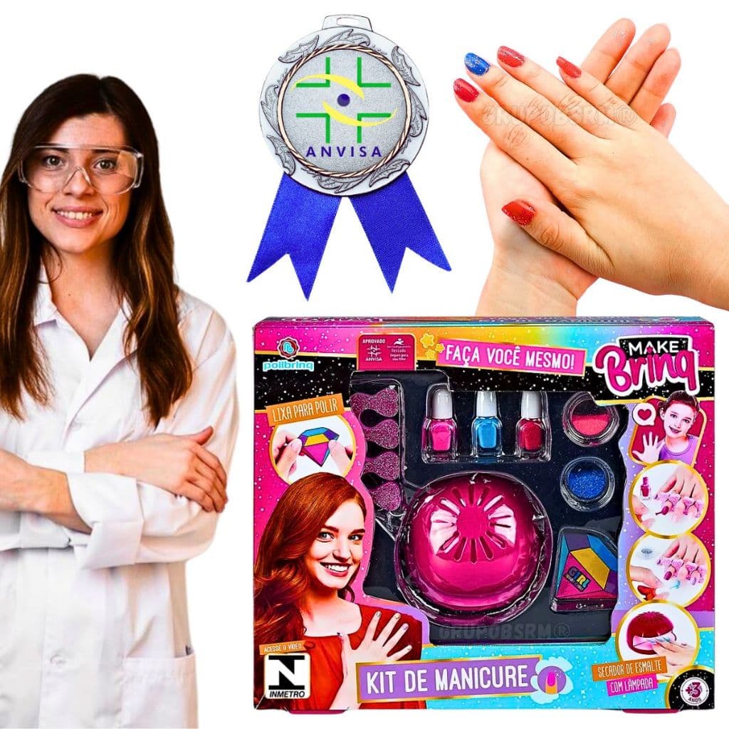 Kit brinquedo manicure cabine de unhas salão beleza infantil testado anvisa esmaltes presente menina