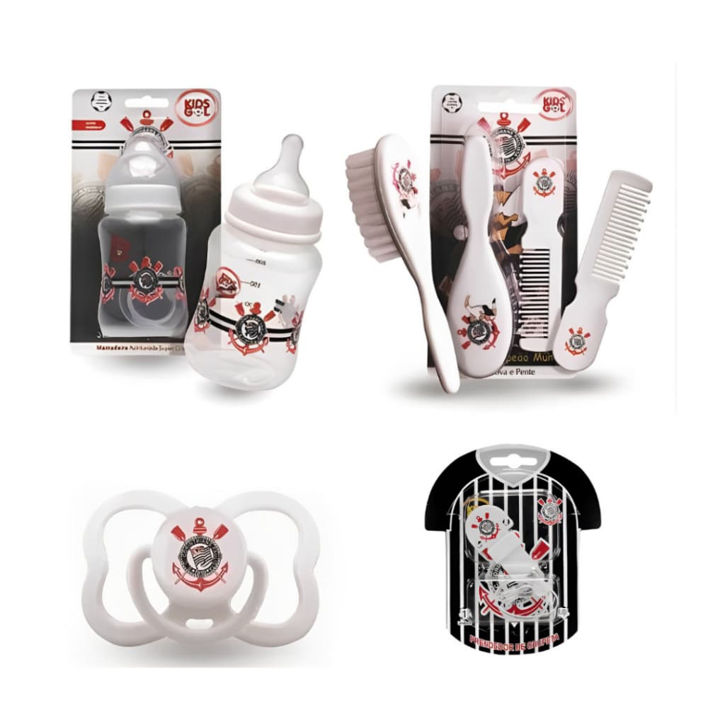 Kit infantil times (Chupeta tam1- Prendedor - Mamadeira 260ml - Pente e escova) Kids Gol