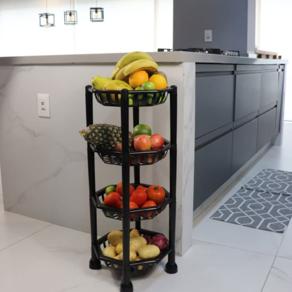 Fruteira De Chão Organizador Cesto Octagonal 4 Andares