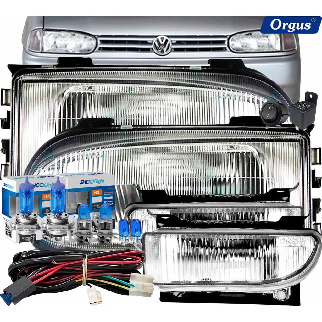 Farol Gol 95 96 97 98 99 2000 A 2005 Farol Milha Completo Vidro Cibié Lâmpadas Super Brancas 8500k