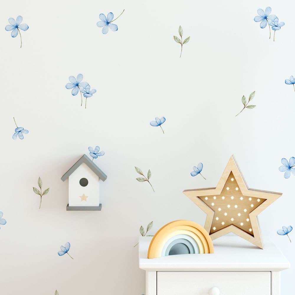 Adesivos de Parede Flores e Ramos Azul Bebê - Adesivo Para Quarto de Bebê