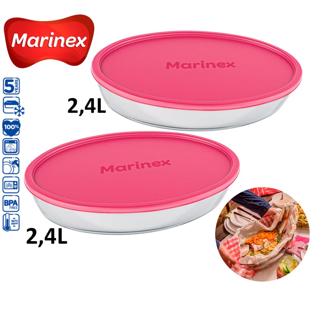 Kit 02 Assadeira Forma Oval Clássica Vidro Marinex 2,4 Litros travessa de vidro Resistente C /Tampa