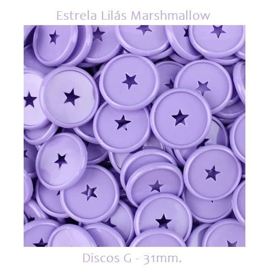 Discos Decorado G 31mm Estrela Lilás Marshmallow Com 12 Unidades  Pop Disc