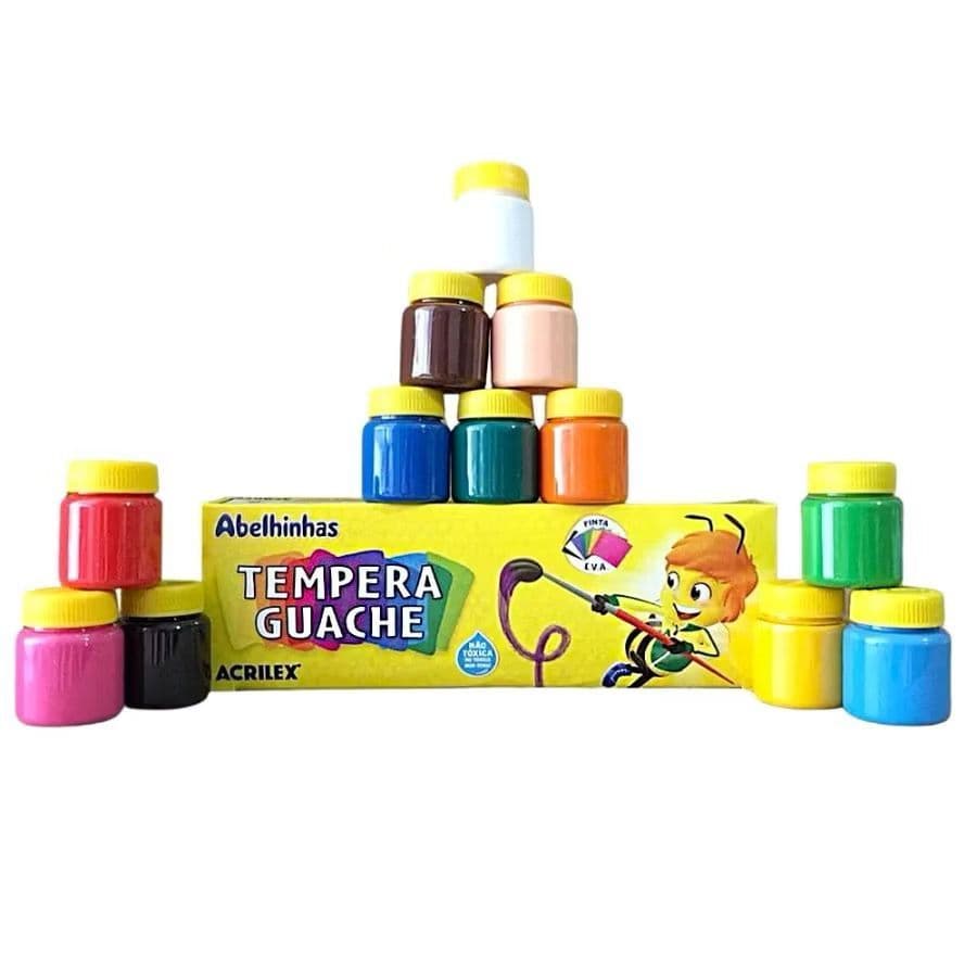Tempera Guache 15ml Caixa com 12 Cores ou 6 cores Acrilex