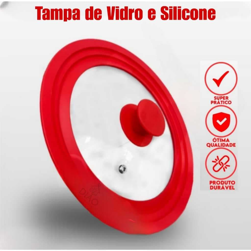 Tampa de Vidro Panela Silicone Frigideira Multiuso 3 em 1