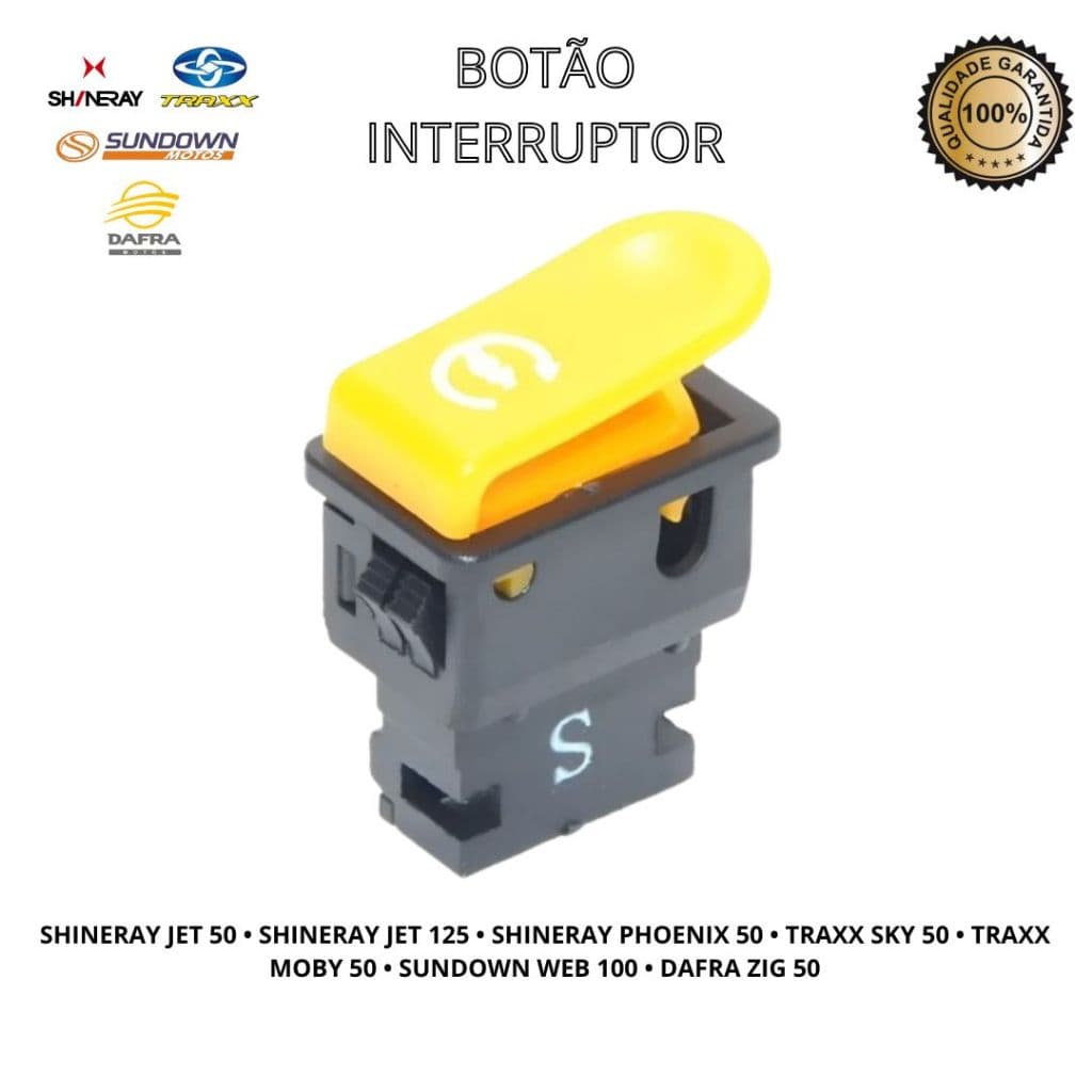 Botão Interruptor Partida Shineray Jet 50cc Jet 125 Phoenix 50cc Traxx Moby 50 Dafra Zig 50