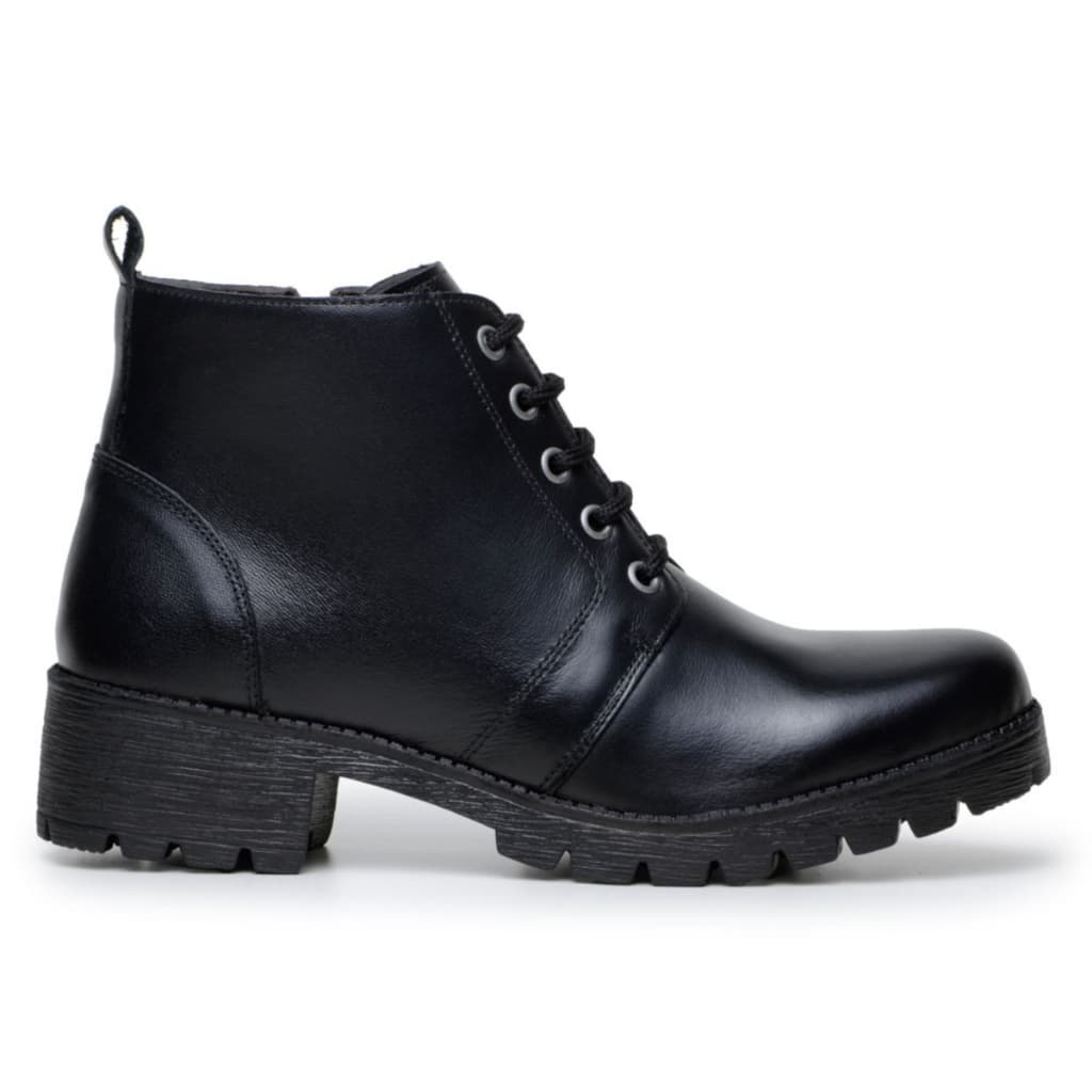 Bota Feminina Super Tendencia Couro Preto Zíper Lateral Sola Alta Cano Baixo Coturno Blogueira Moda