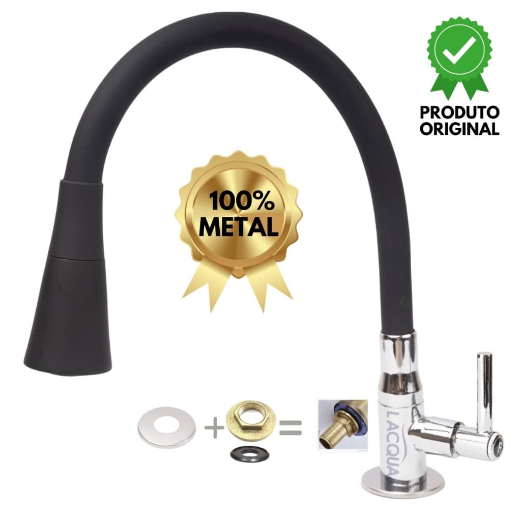 Torneira Gourmet Cozinha Flexível Cone Preta e Vermelho Mesa Luxo METAL 100%