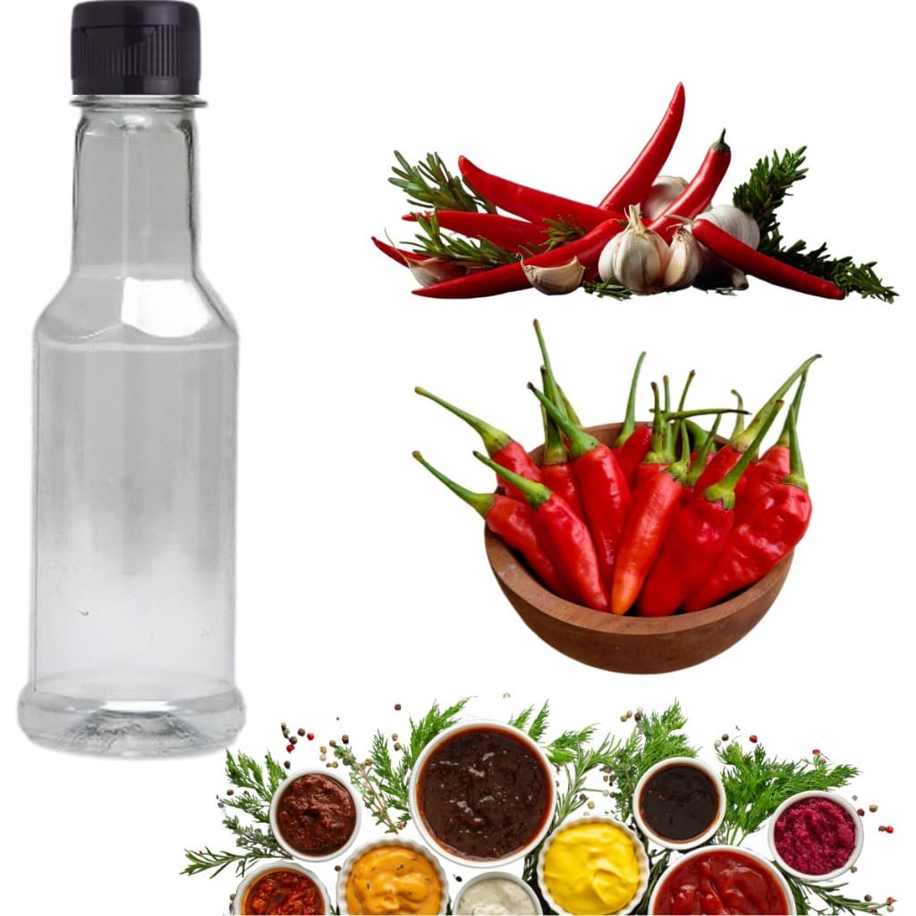 Kit Frasco Garrafa Plástico Pet Molho De Pimenta Tempero 200ml Com Tampa Preta Flip Top