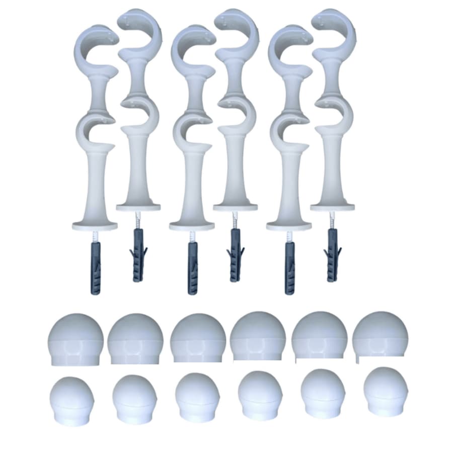 Kit com 6 Suporte Duplo Para Cortina Varão Simples Par Com Ponteira 28/19mm