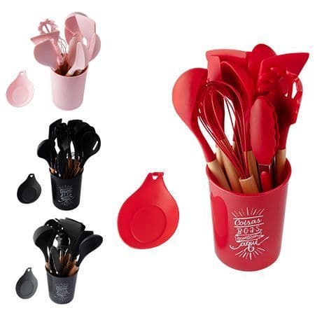 Kit Utensílios Domésticos Madeira e Silicone 13 Peças Clink