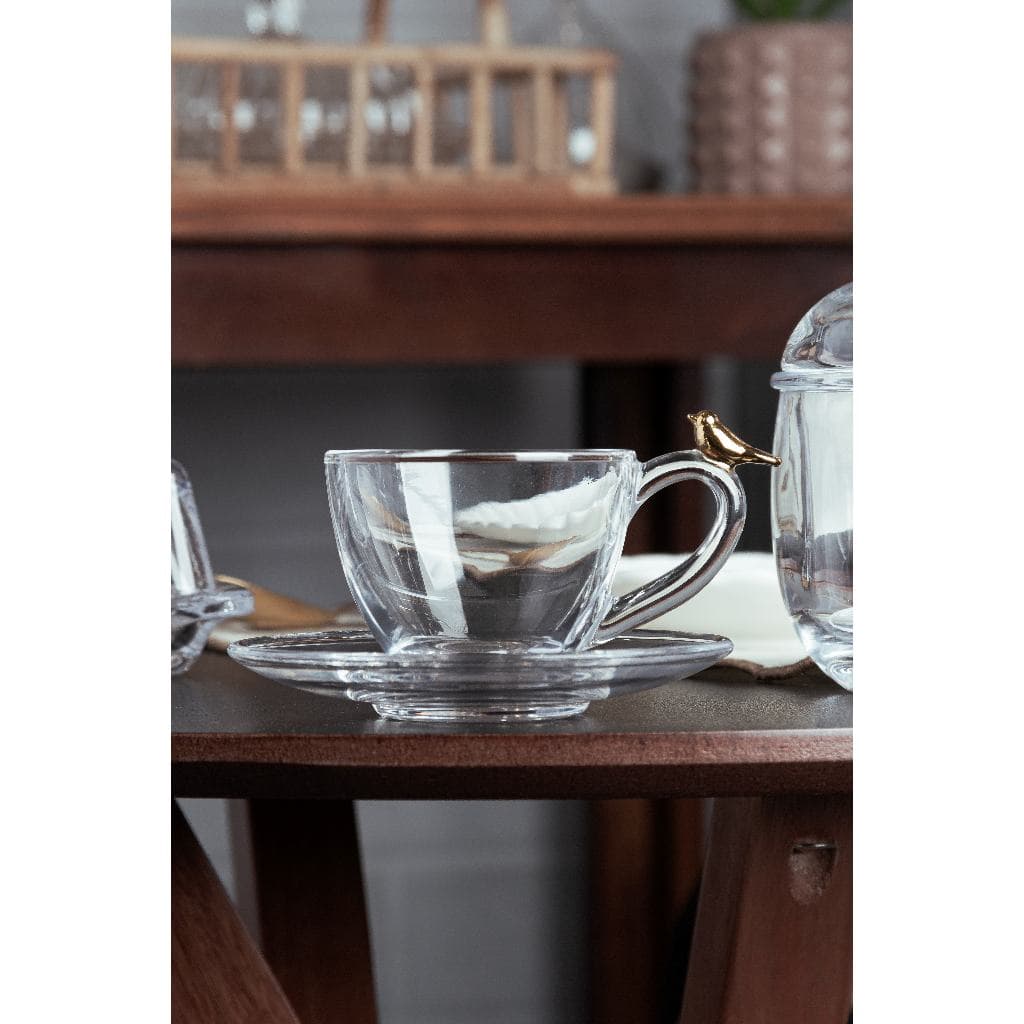 Conjunto 4 Xícaras de Café com Pires Golden Bird 80ml Cristal Ecológico - Wolff