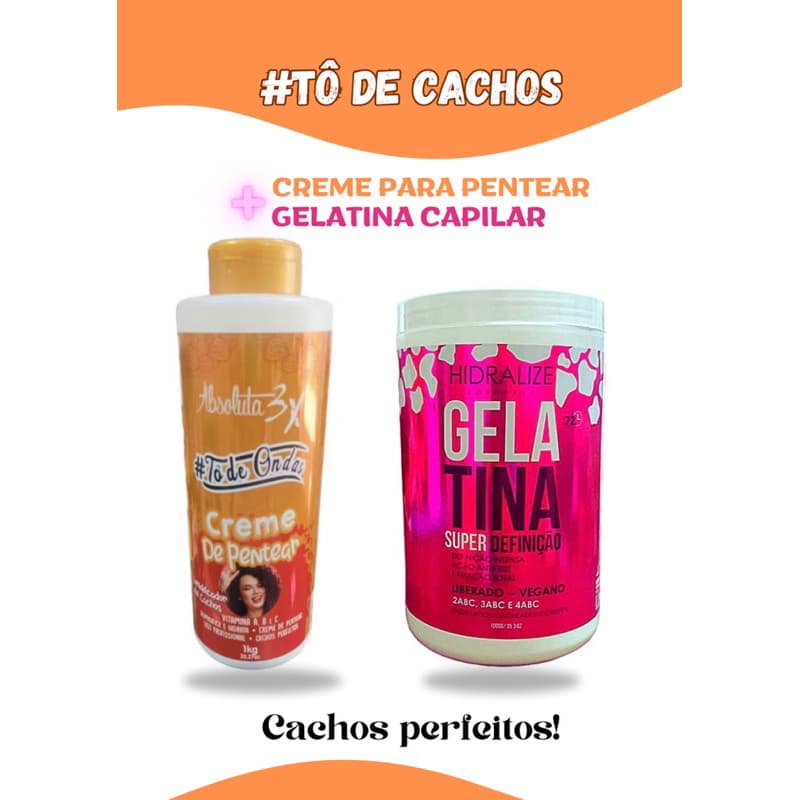 Creme de pentear tô de onda 1kg + Gelatina capilar Hidralize 1kg
