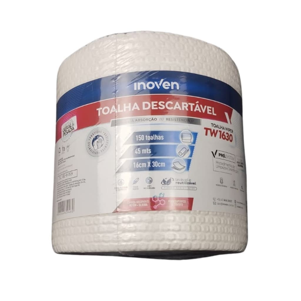 Toalha Descartável Wiper TW 1630 Inoven Lavável Reutilizável Alta Absorção 150 Unidades 16x30cm