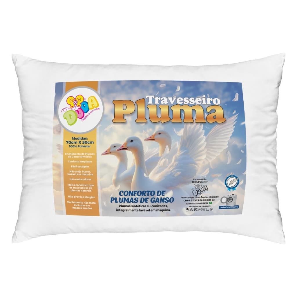 Travesseiro Penas E Plumas De Ganso Sintética 70 X 50 Cm Antialergico
