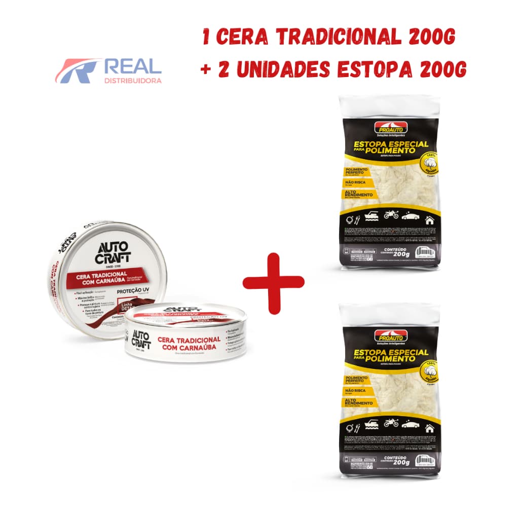 1 CERA AUTOCRAFT 200G ( CERA AUTOMOTIVA )  + 2 UNIDADES ESTOPA 200G