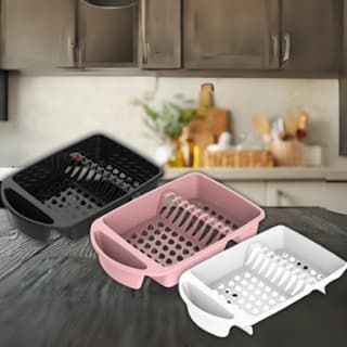 Escorredor de Louças Para Pratos Copos Talheres - Preto/Branco/Rosa