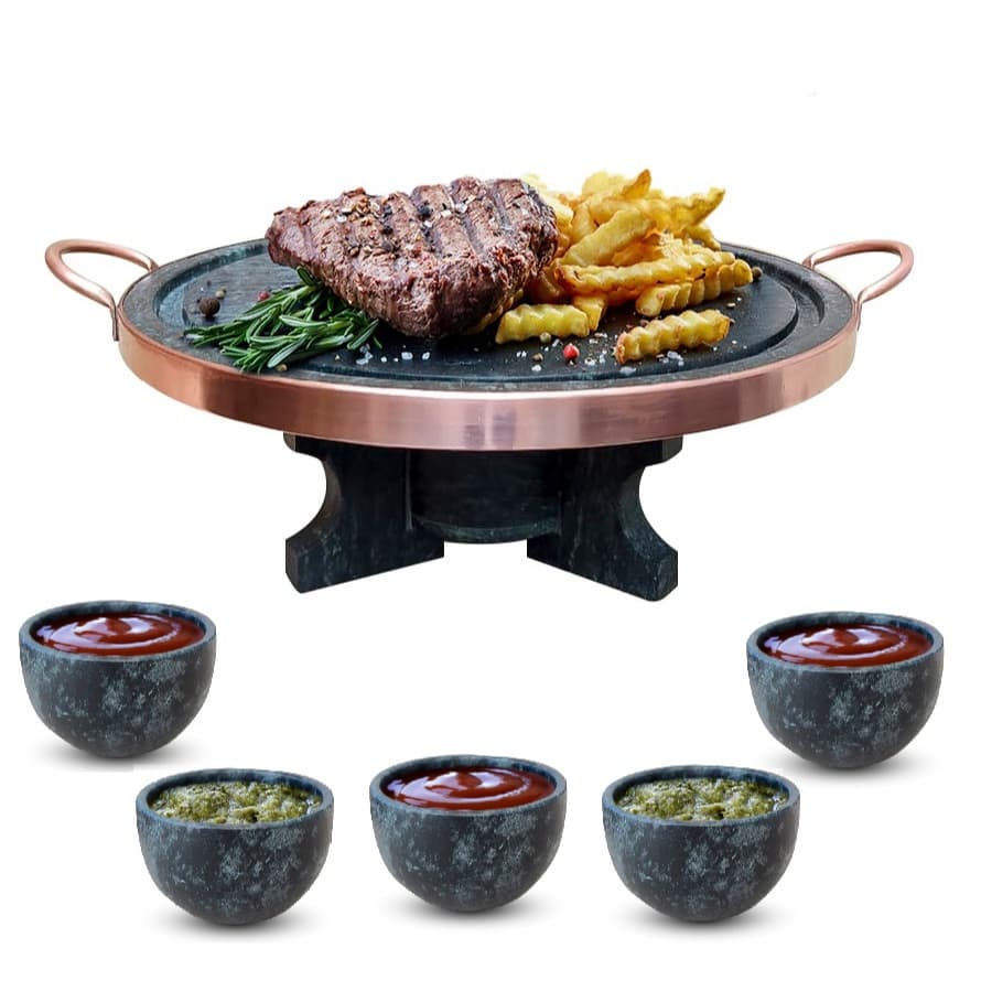 Fondue 37cm + 5 Tigelas de Molho em Pedra Sabão