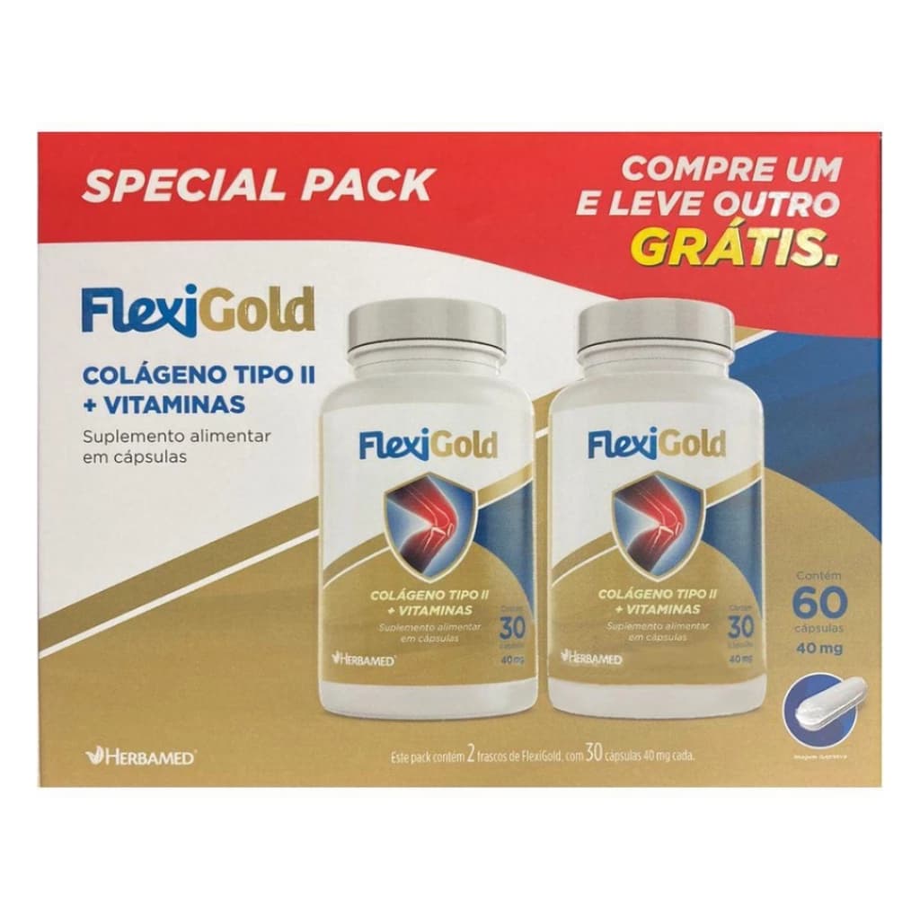 Flexigold Colágeno Tipo 2 - Kit 60 Cápsulas De Vitaminas Herbamed