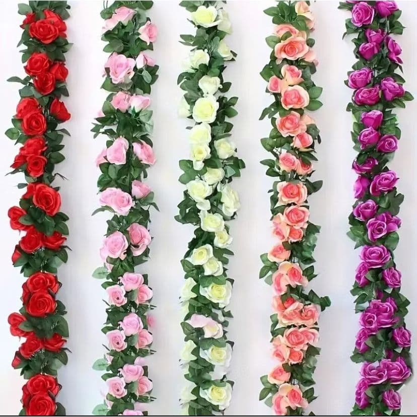 Kit 2 Correntes de Rosa Flor Artificial 2.4M P/ Decoração Casamento, Arranjos, Decorar Festas e casa