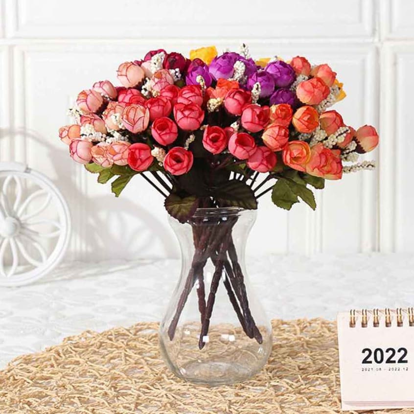 Buquê de Flores Artificiais Botões de Rosas Arranjo Decor