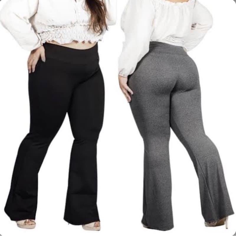 Kit 2 Calça Legging Flare Plus Size Em Poliamida Legging Bailarina Boca De Sino