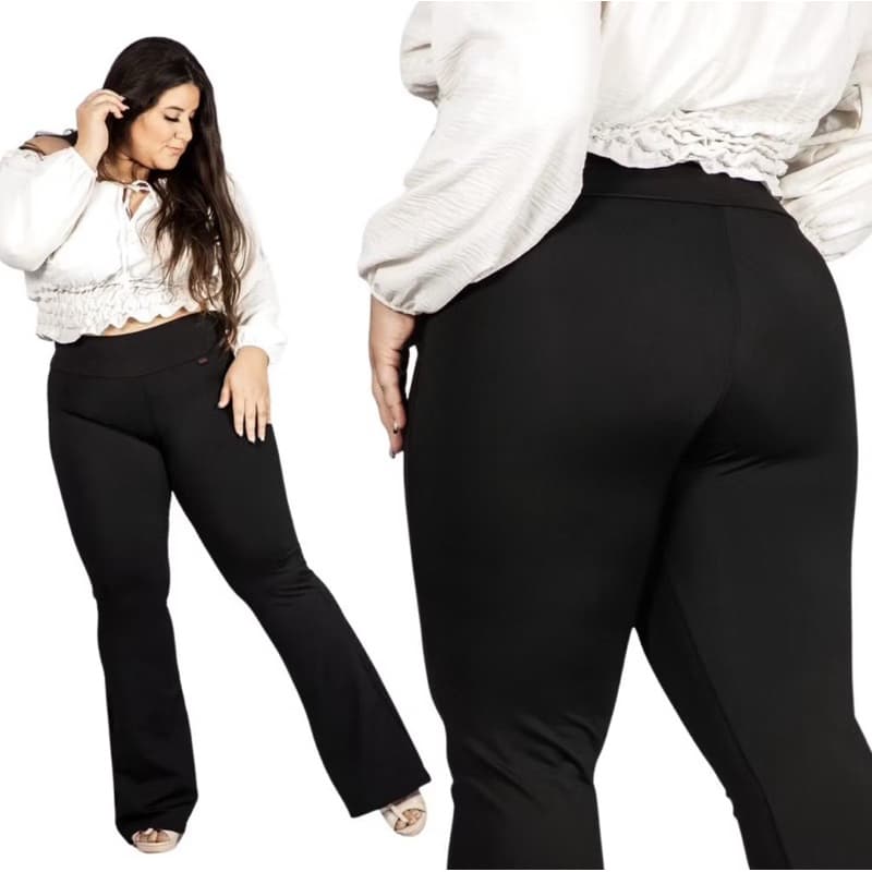 Legging Plus size Flare Boca De Sino 2 Unidades De Calça Legging Em Poliamida Reforçada