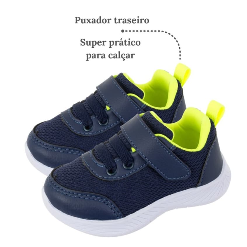 Tênis Infantil Esportivo elástico ponta de velcro menino sola Antiderrapante Tendência Casual