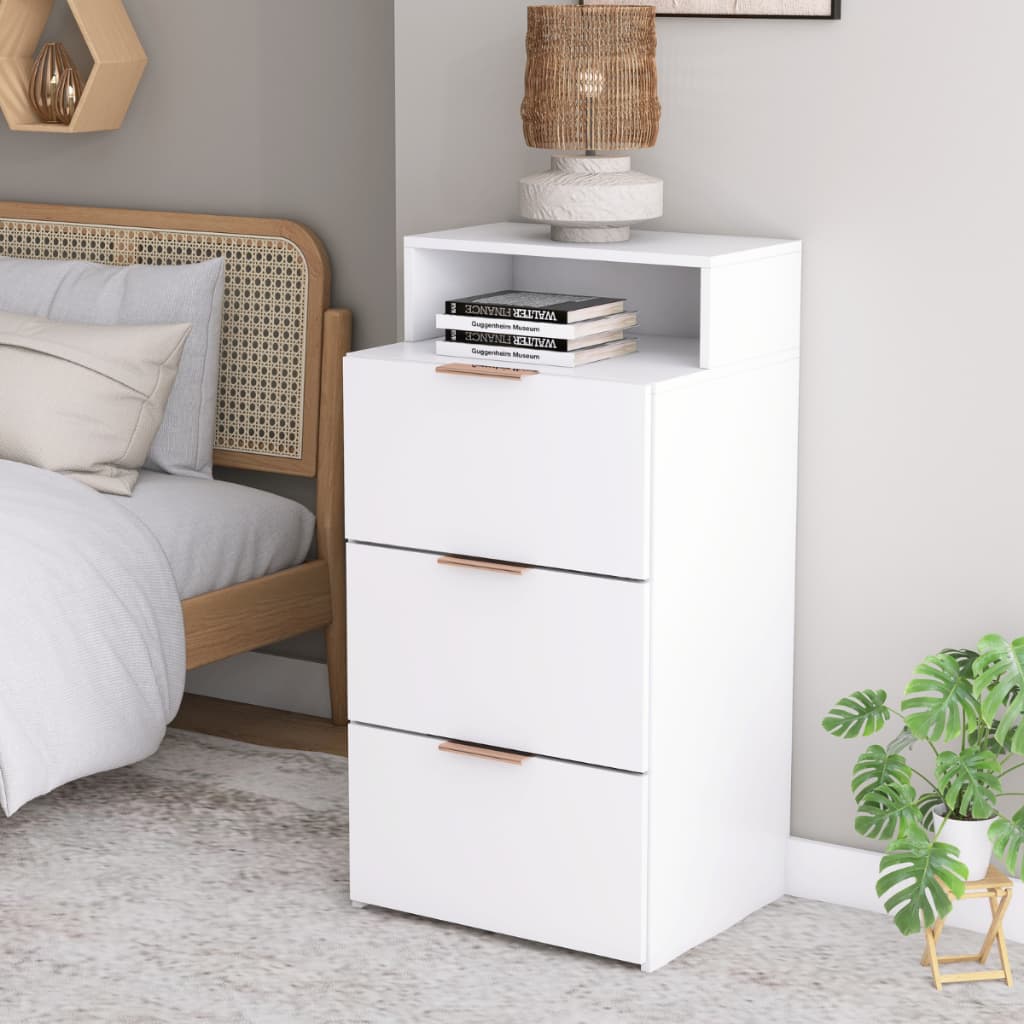 Gaveteiro 3 Gavetas Organizador Criado Mudo Quarto Com Nicho Na Cor Branco