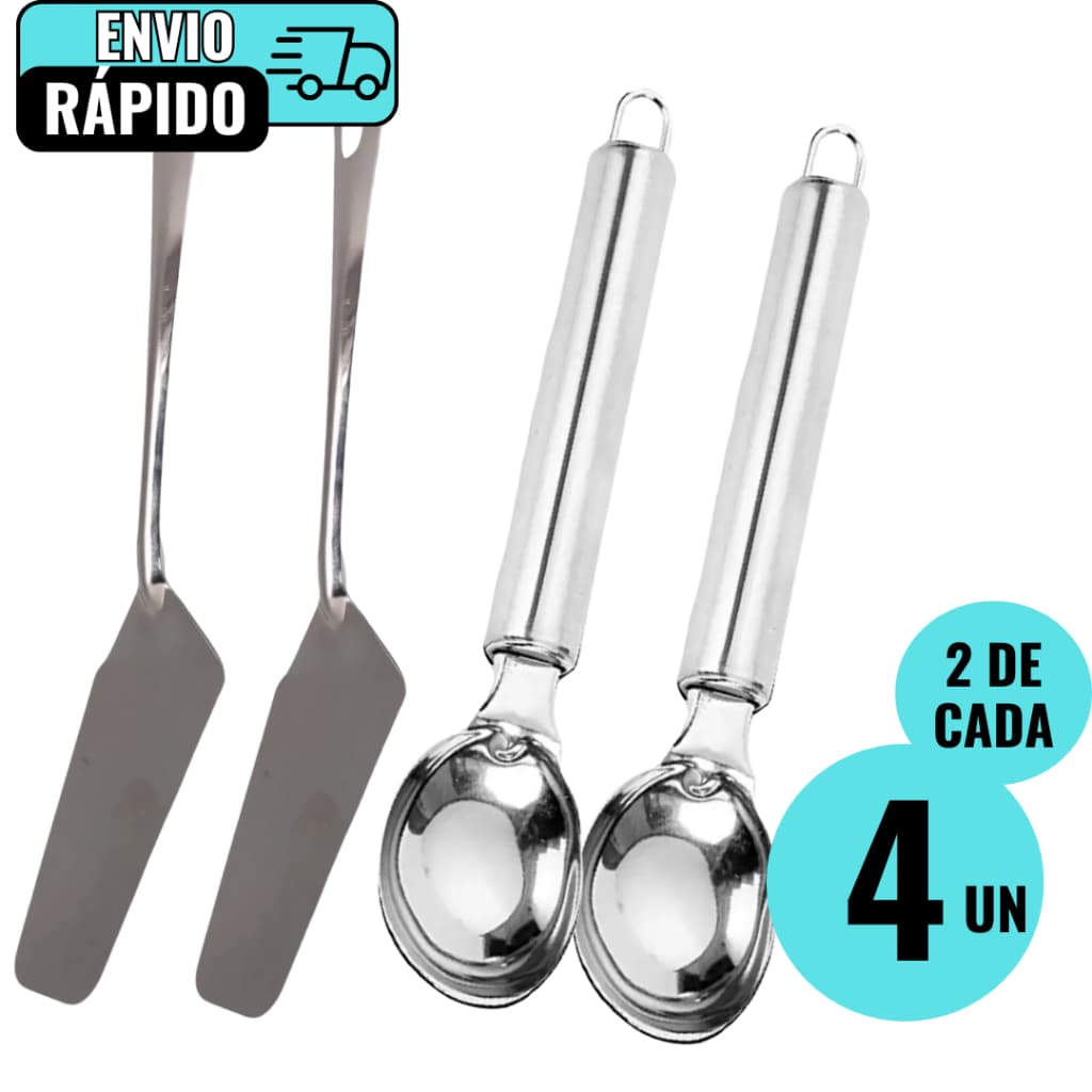 Kit 2 Colheres De Sorvete 2 Espátulas Premium Para Sobremesa Bolo Sorvete Açaí Sorveteria Lanchonete